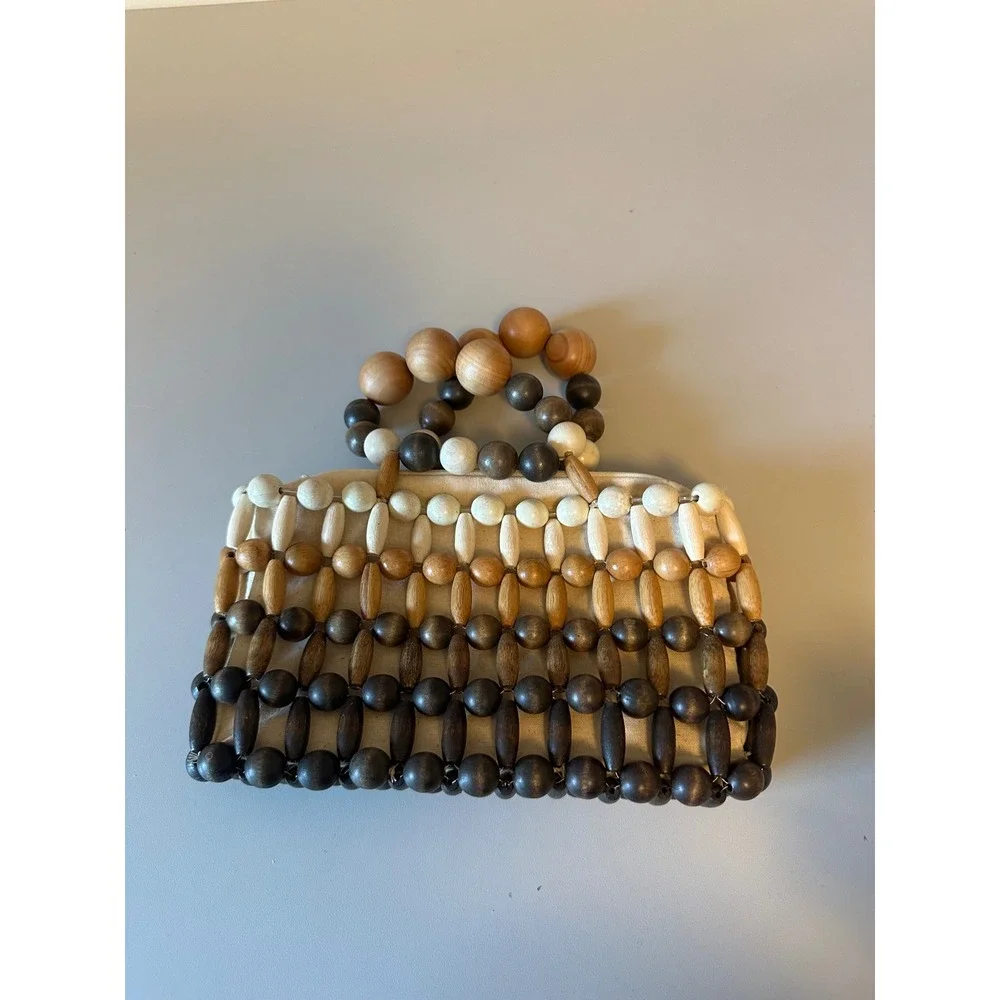 Cult Gaia Cora Ombre Wood Beaded Top Handle Bag